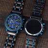 BOBO BIRD WOODEN WATCH S18 Blue Color Chronograph Quartz Watch.
